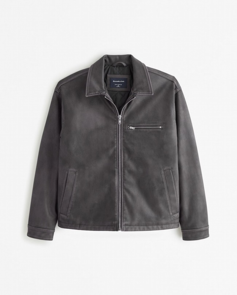 Abercrombie Veganska Leather Zip Trucker Jackor Herr Bruna  | 0485-CFPAL