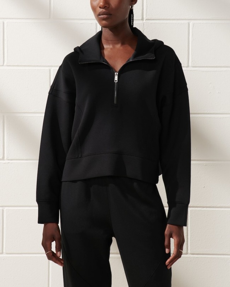 Abercrombie Ypb Neoknit Half-zip Hoodie Dam Svarta  | 2345-HLKXY