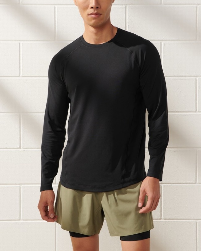 Abercrombie Ypb Powersoft Long-sleeve Lifting T-shirt Herr Svarta  | 3176-KQDIW