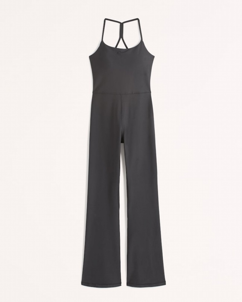 Abercrombie Ypb Sculptlux Full-length Flare Jumpsuit Dam Svarta  | 2867-FCSJH