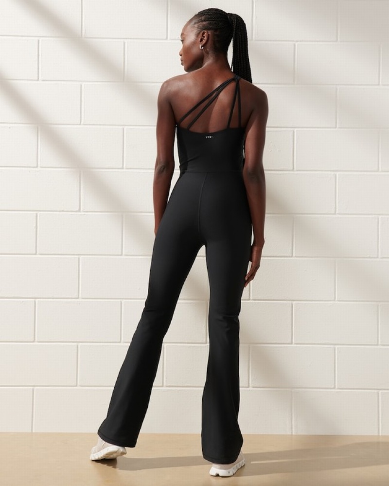 Abercrombie Ypb Sculptlux One-shoulder Flare Jumpsuit Dam Svarta  | 8547-MDYWZ